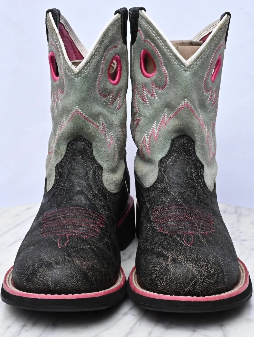 P Ariat Fatbaby Sheila Western Equestrian Boots charcoal green pink Sz 5 - Picture 2 of 5